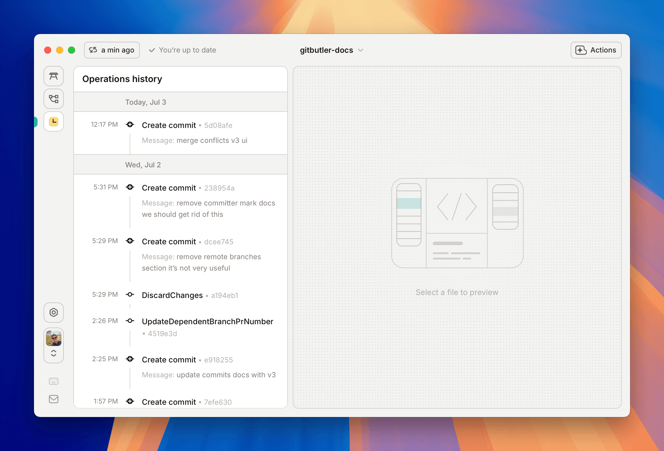 The operations history tab